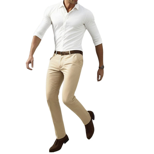 Men's Slim-Fit Beige Pants, Stretch Formalwear Trousers, Lightweight Dress Pants, Flex Tailor Tailored Pants, Wrinkle-Resistant Trousers
