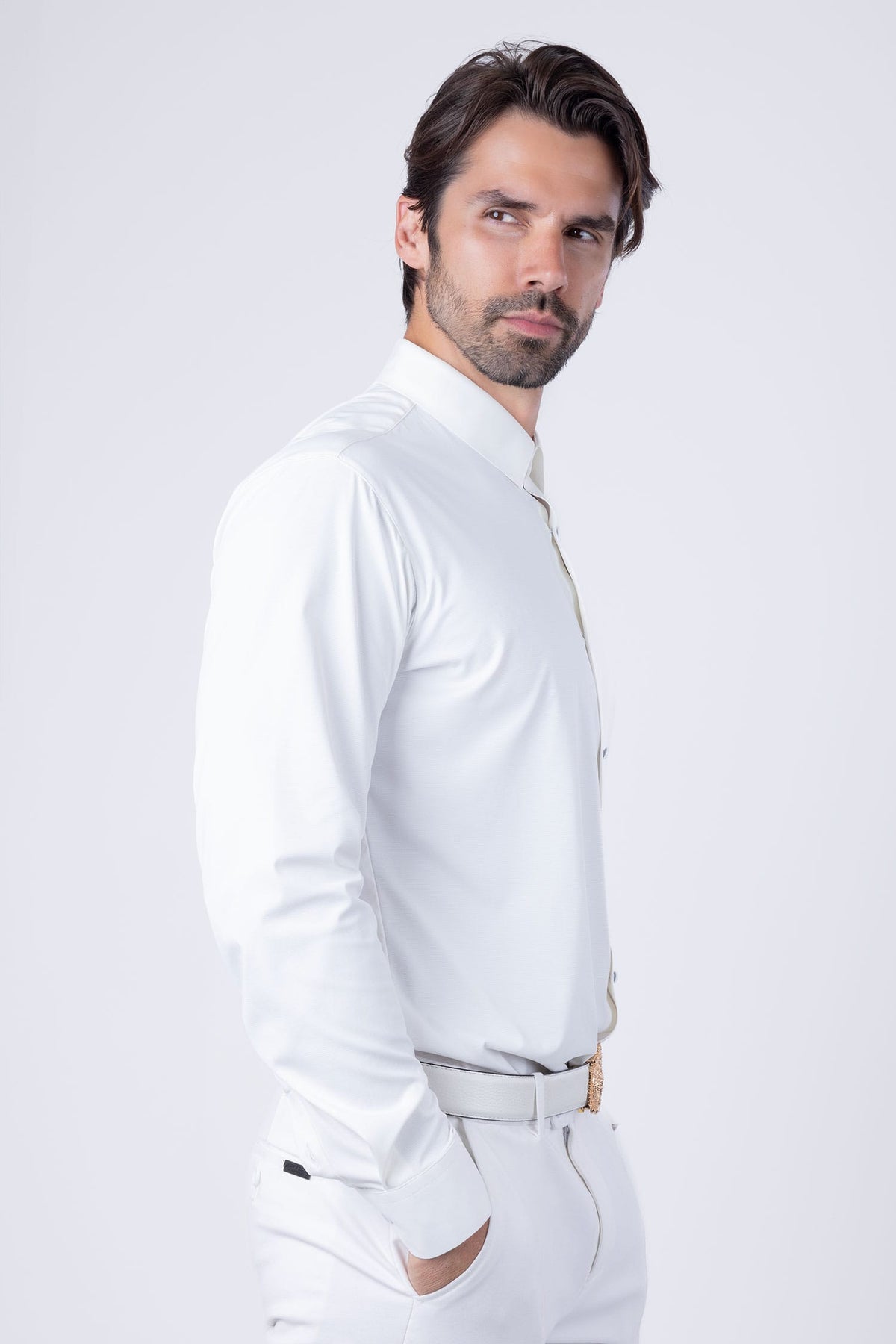 Men's White Stretch Dress Shirt - view 4