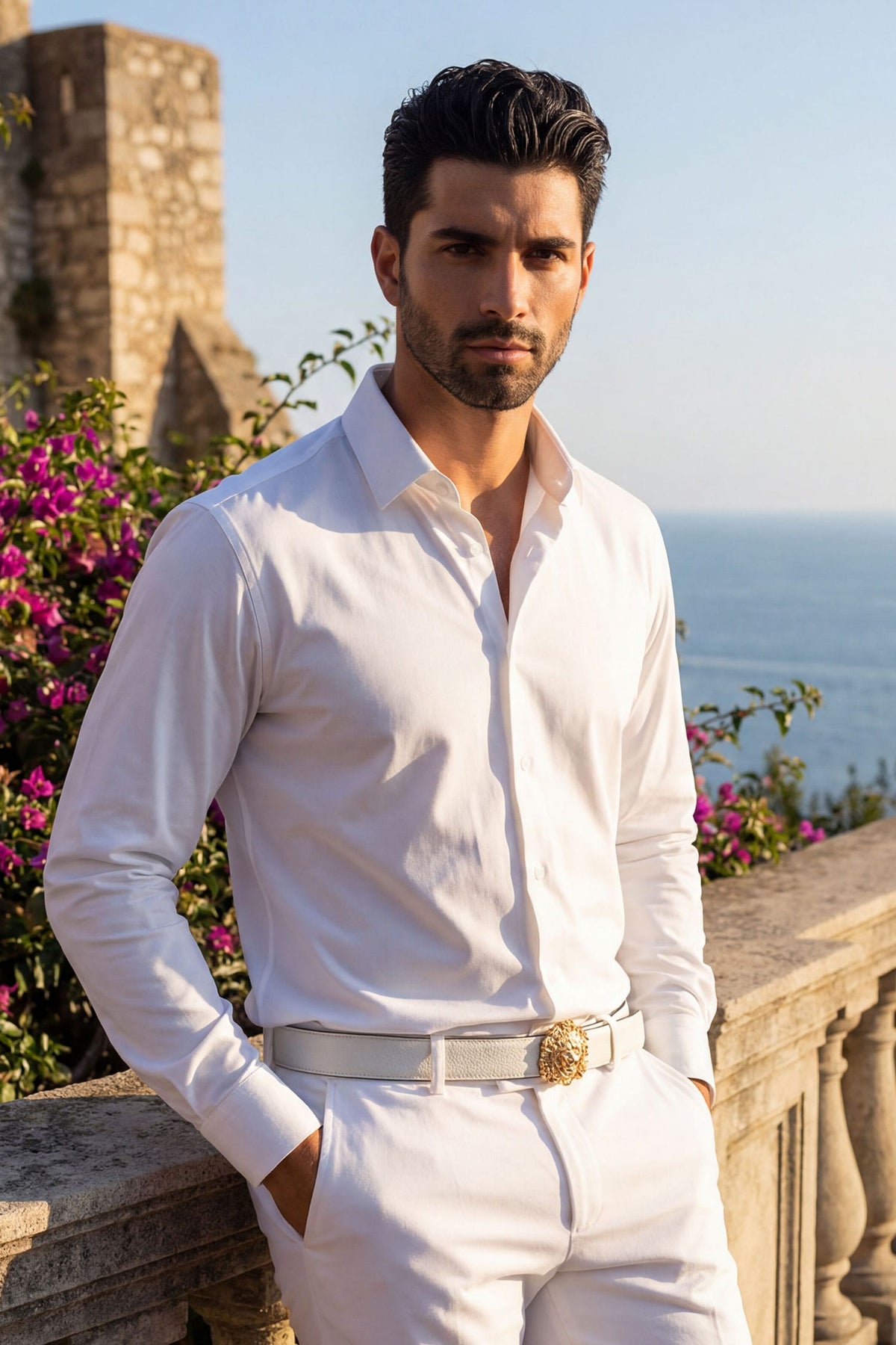 Men's White Stretch Dress Shirt - view 1