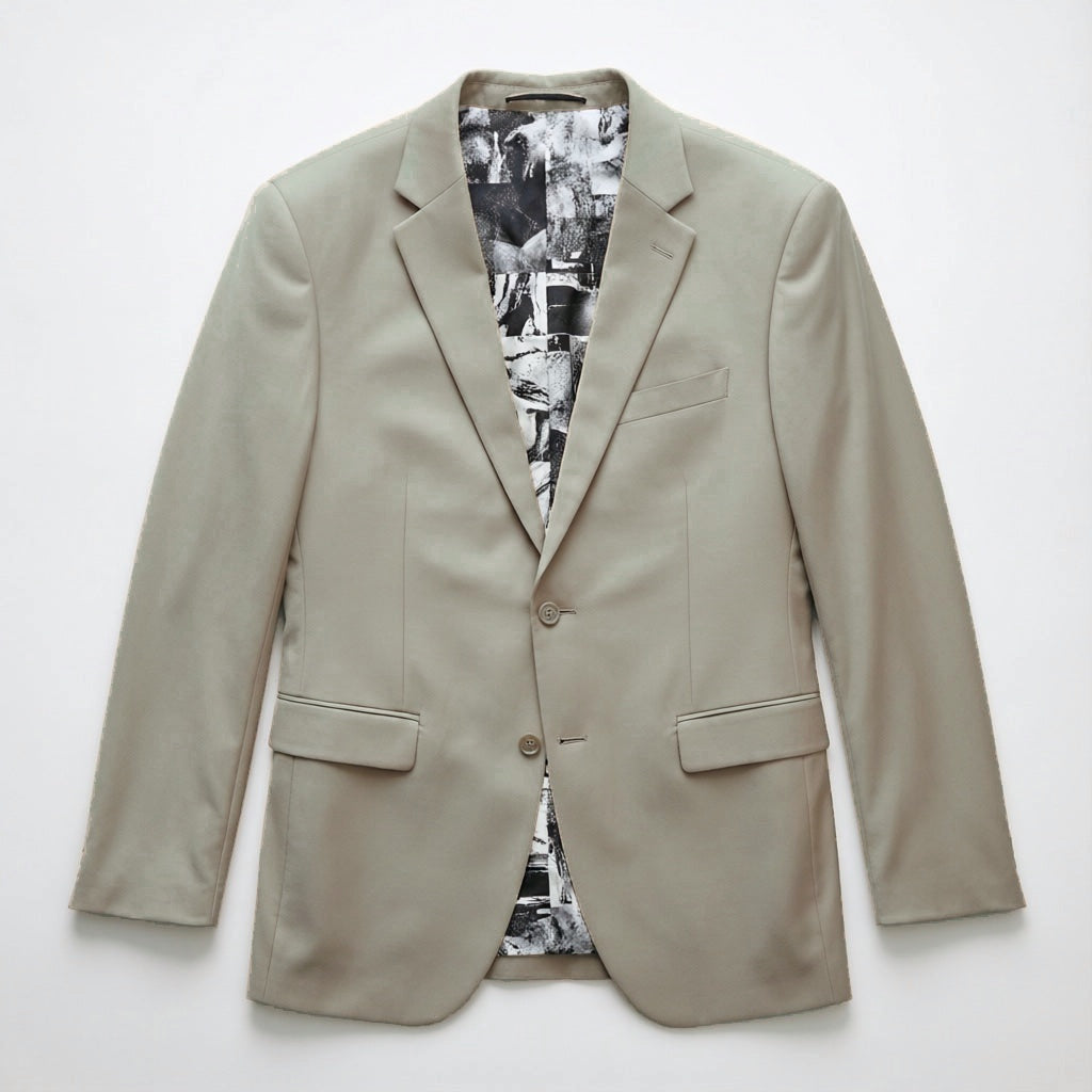 Men's Slim-Fit Beige Stretch Blazer laid flat