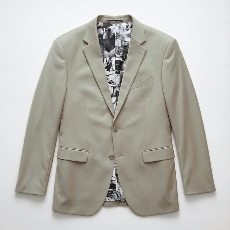 Men's Slim-Fit Beige Stretch Blazer laid flat