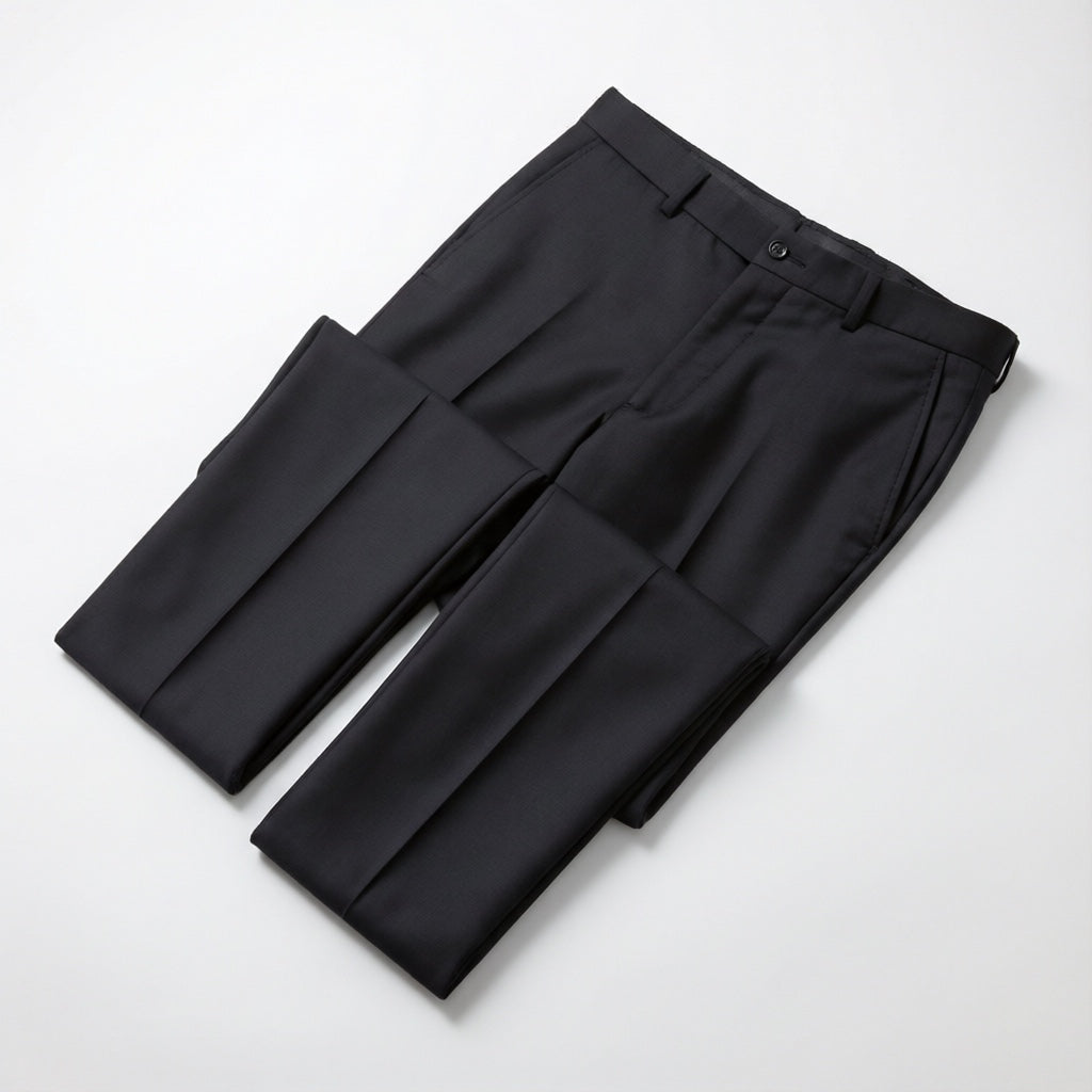 Men's Black Motion Stretch Dress Pants folded flat