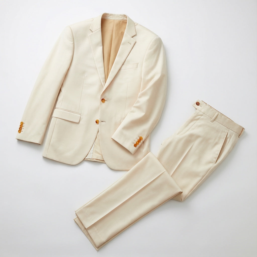 Men's Bone Motion Stretch Suit laid flat with matching trousers