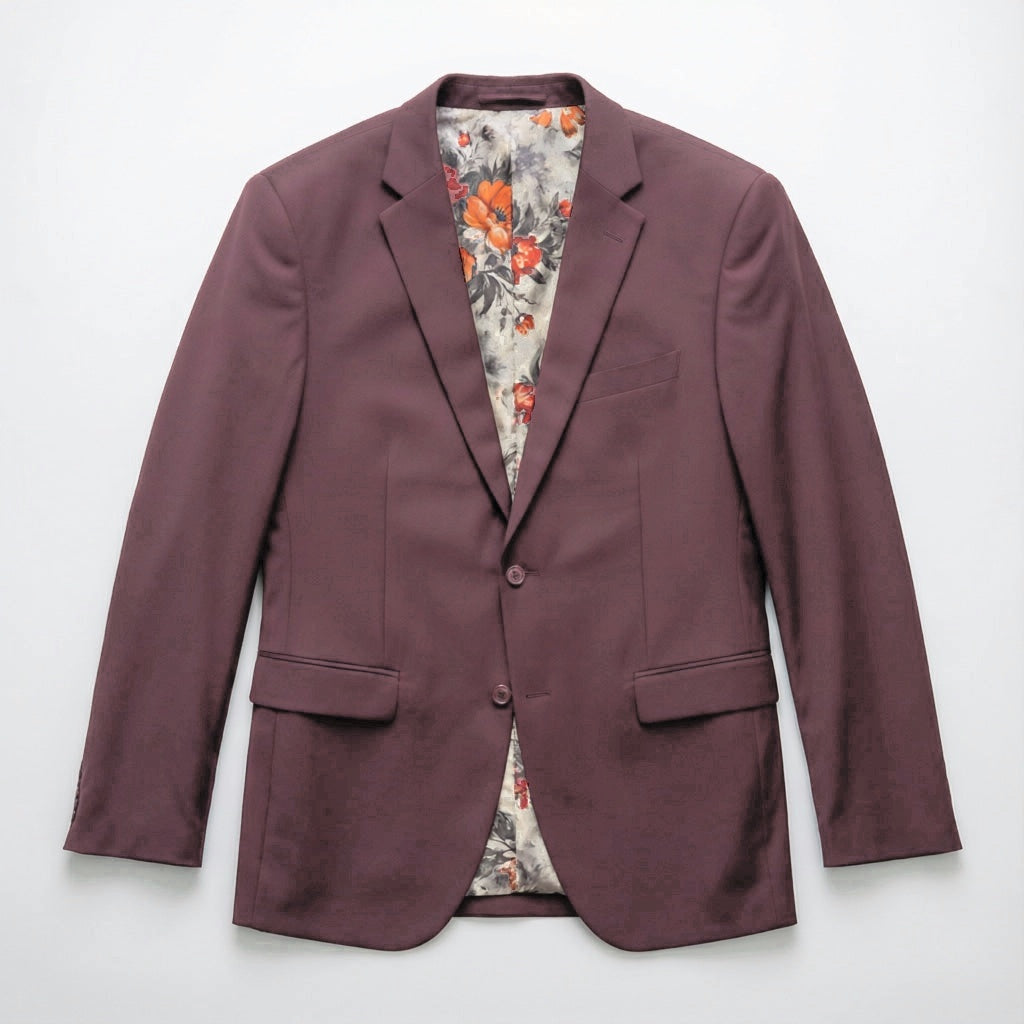 Men's Slim-Fit Burgundy Stretch Blazer laid flat
