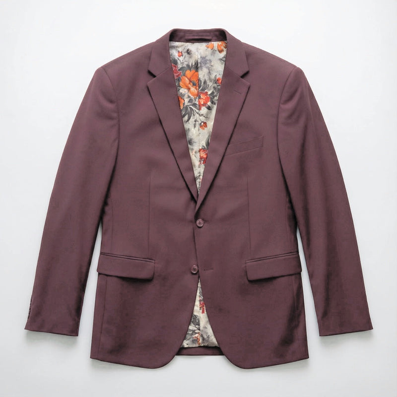 Men's Slim-Fit Burgundy Stretch Blazer laid flat