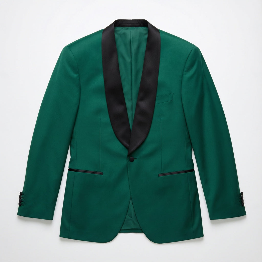 Men's Emerald Green Tuxedo Jacket - Satin Lapel laid flat