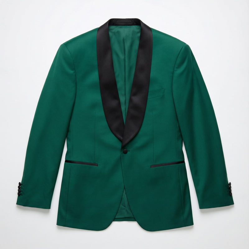 Men's Emerald Green Tuxedo Jacket - Satin Lapel laid flat