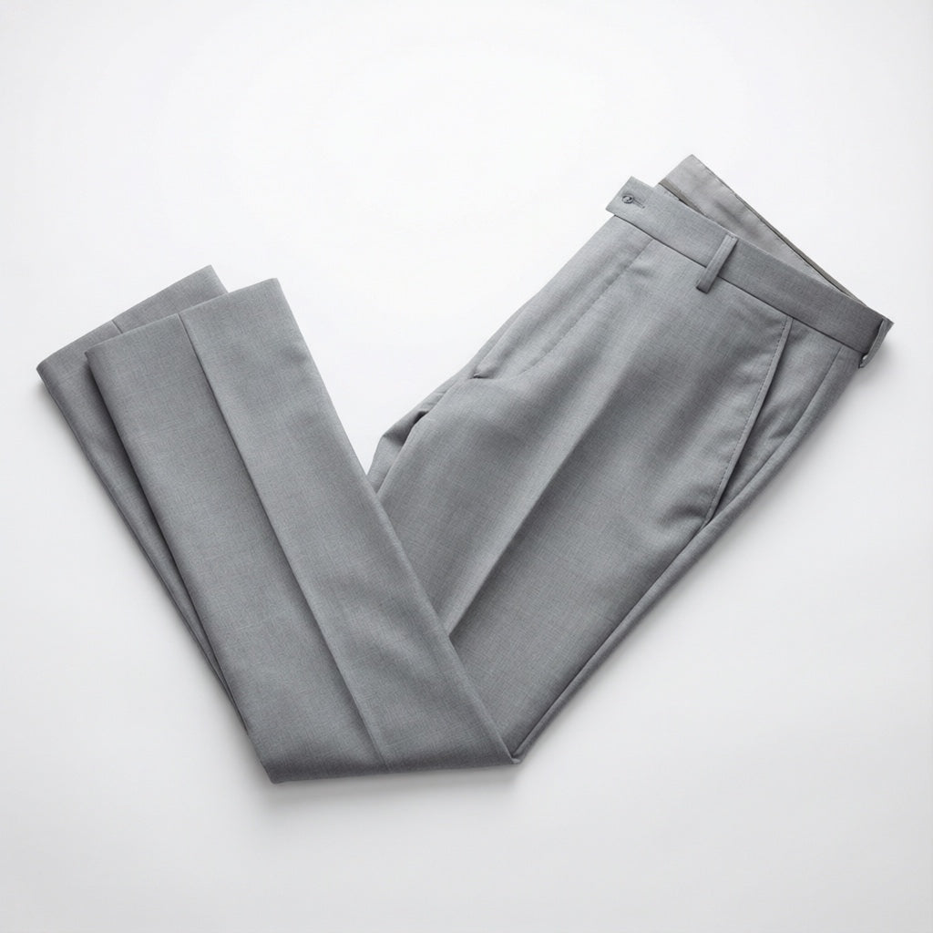Men's Slim-Fit Stretch Gray Dress Pants laid flat