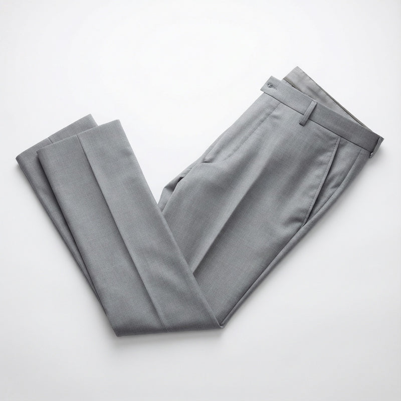 Men's Slim-Fit Stretch Gray Dress Pants laid flat