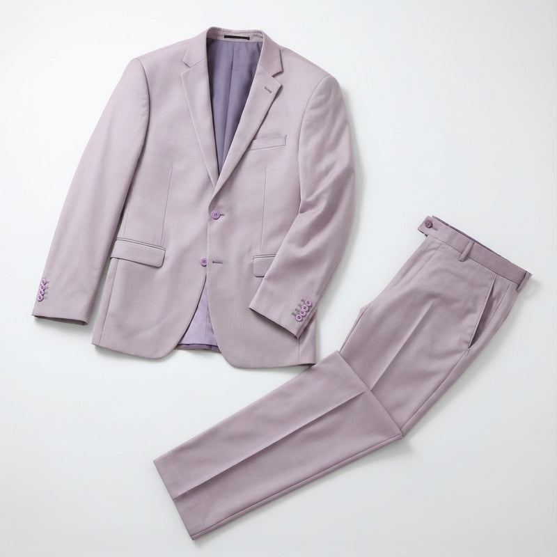 Men's Lavender Motion Stretch Suit laid flat with matching trousers
