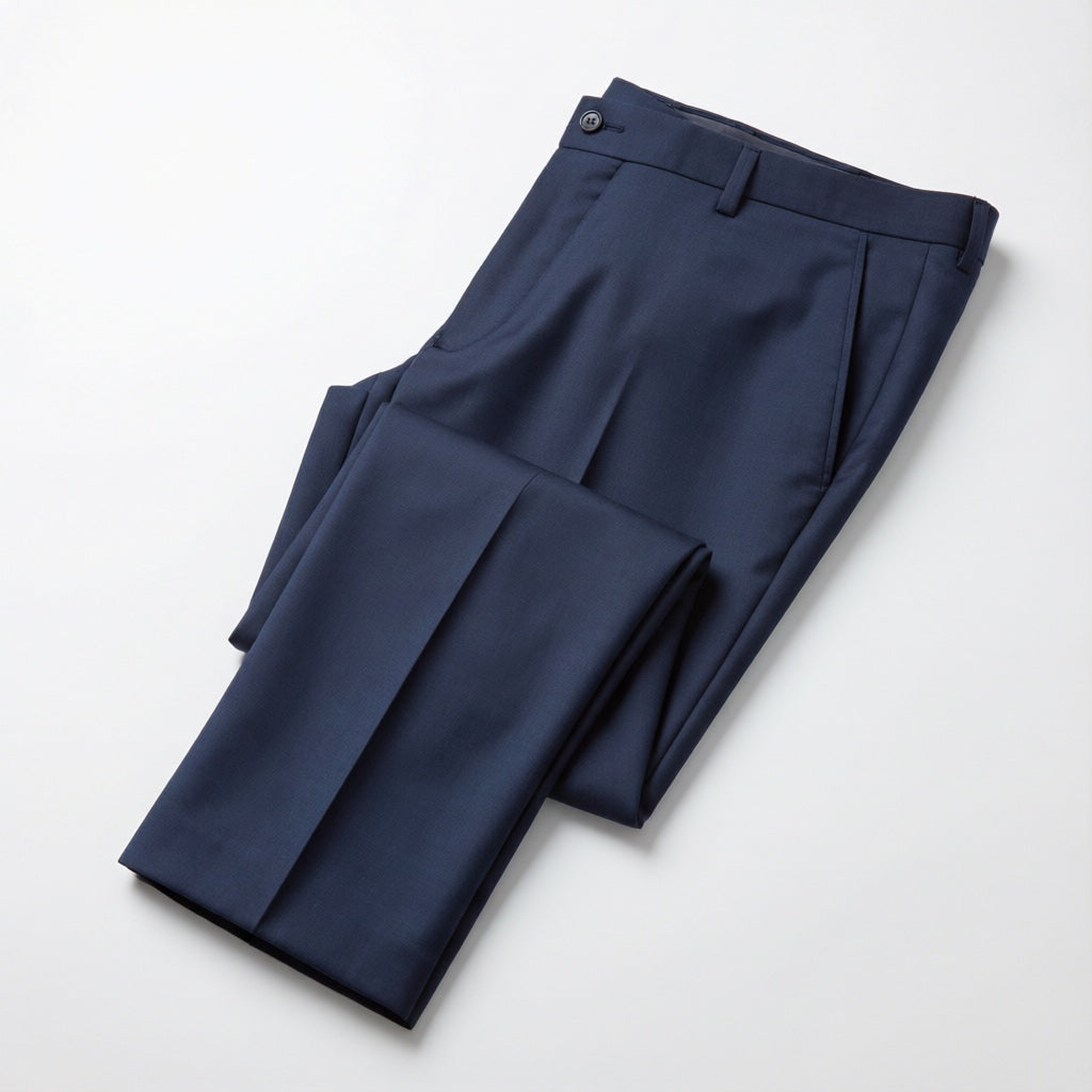 Men's Navy Motion Stretch Dress Pants folded flat