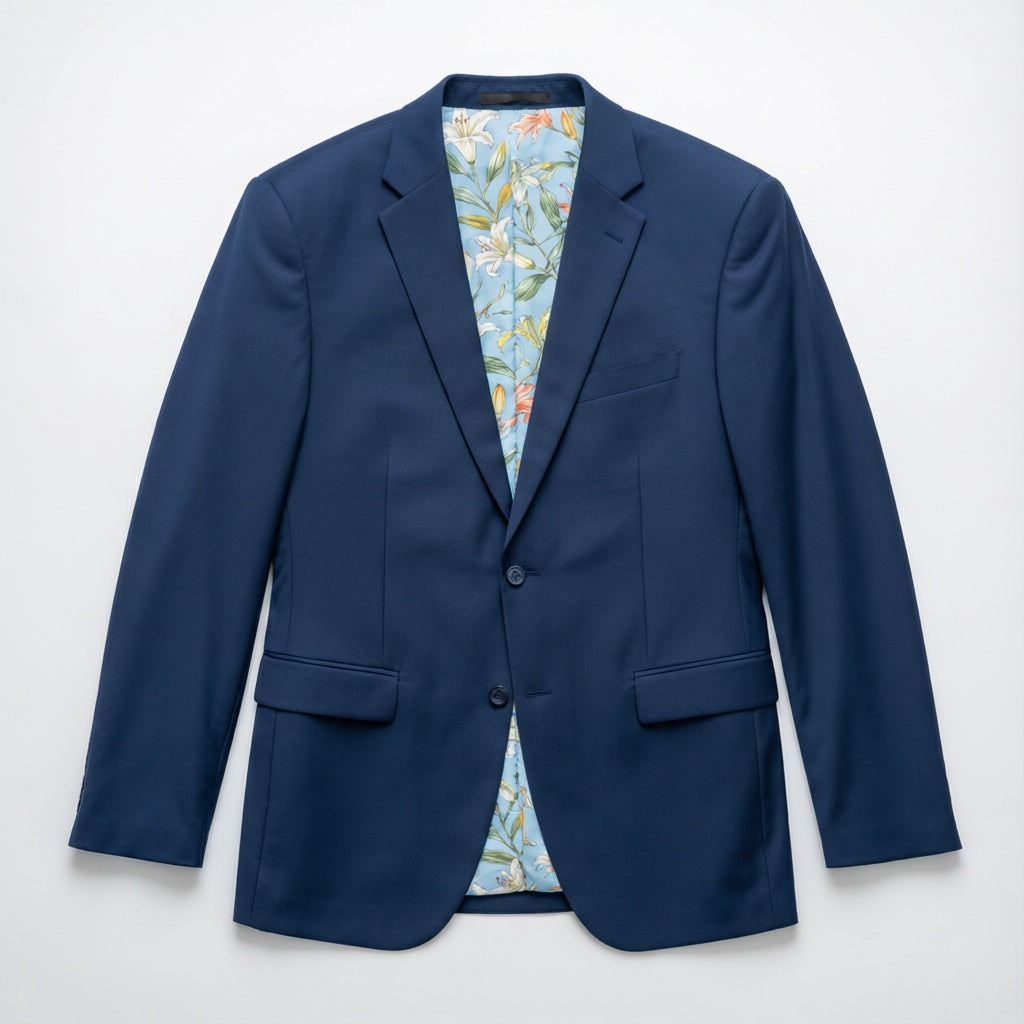 Men's Slim-Fit Navy Stretch Blazer laid flat