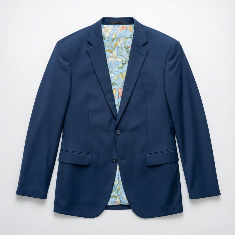 Men's Slim-Fit Navy Stretch Blazer laid flat
