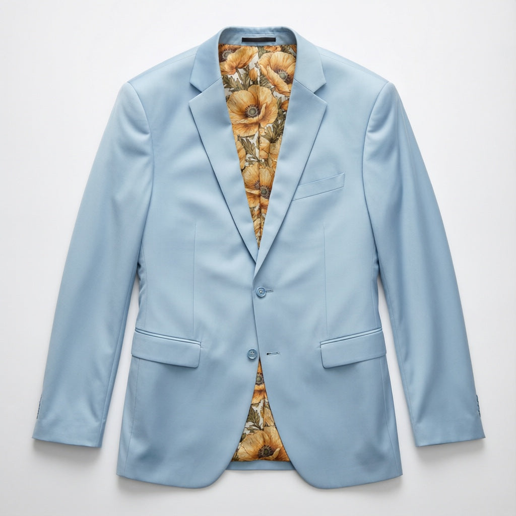 Men's Slim-Fit Sky Blue Stretch Blazer laid flat
