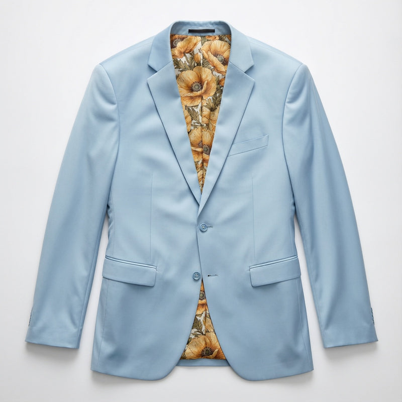 Men's Slim-Fit Sky Blue Stretch Blazer laid flat