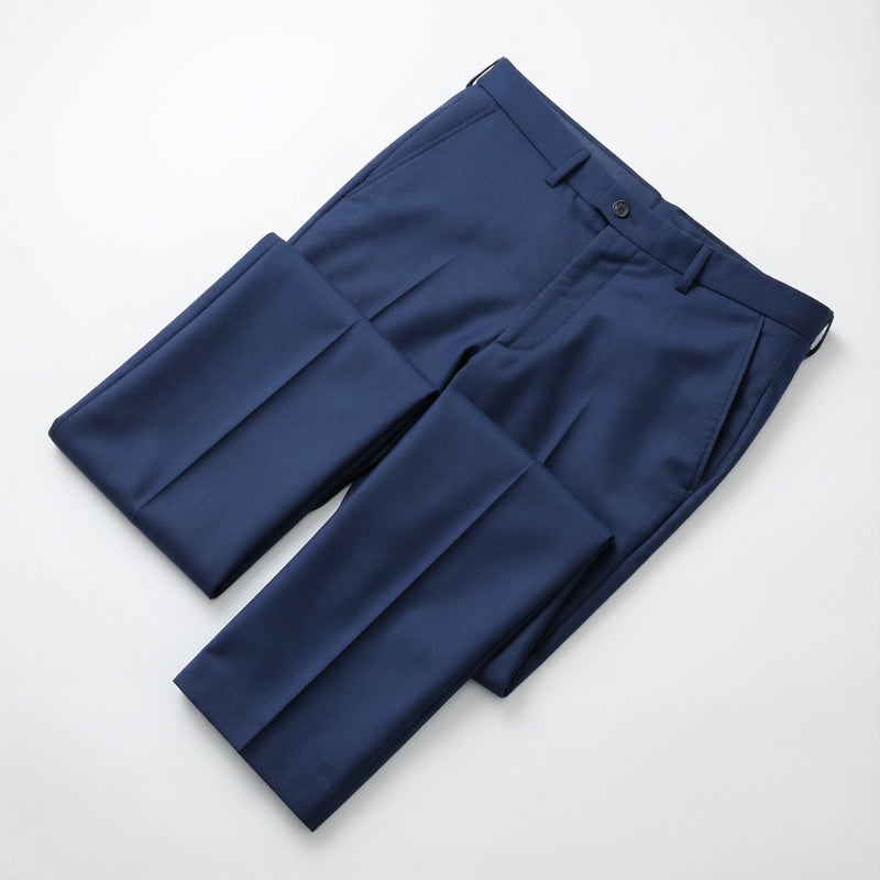 Men's Tapered Stretch Navy Dress Pants laid flat
