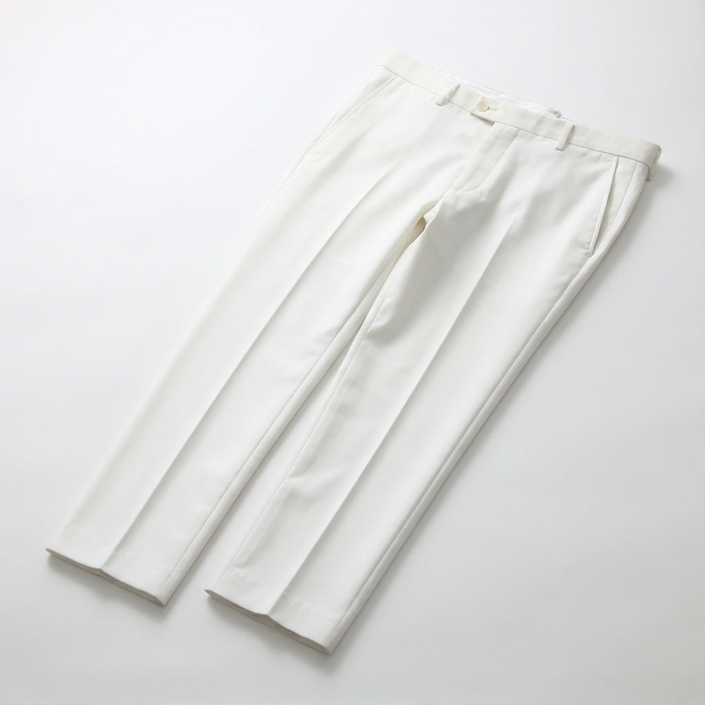 Men's White Motion Stretch Dress Pants folded flat